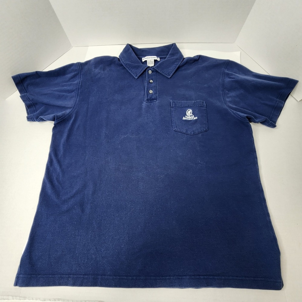 Holland America Line Polo Mens XL Blue Button Down Classic Fit Pocket SS Cotton